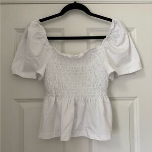 H&M White Smocked Peplum Blouse